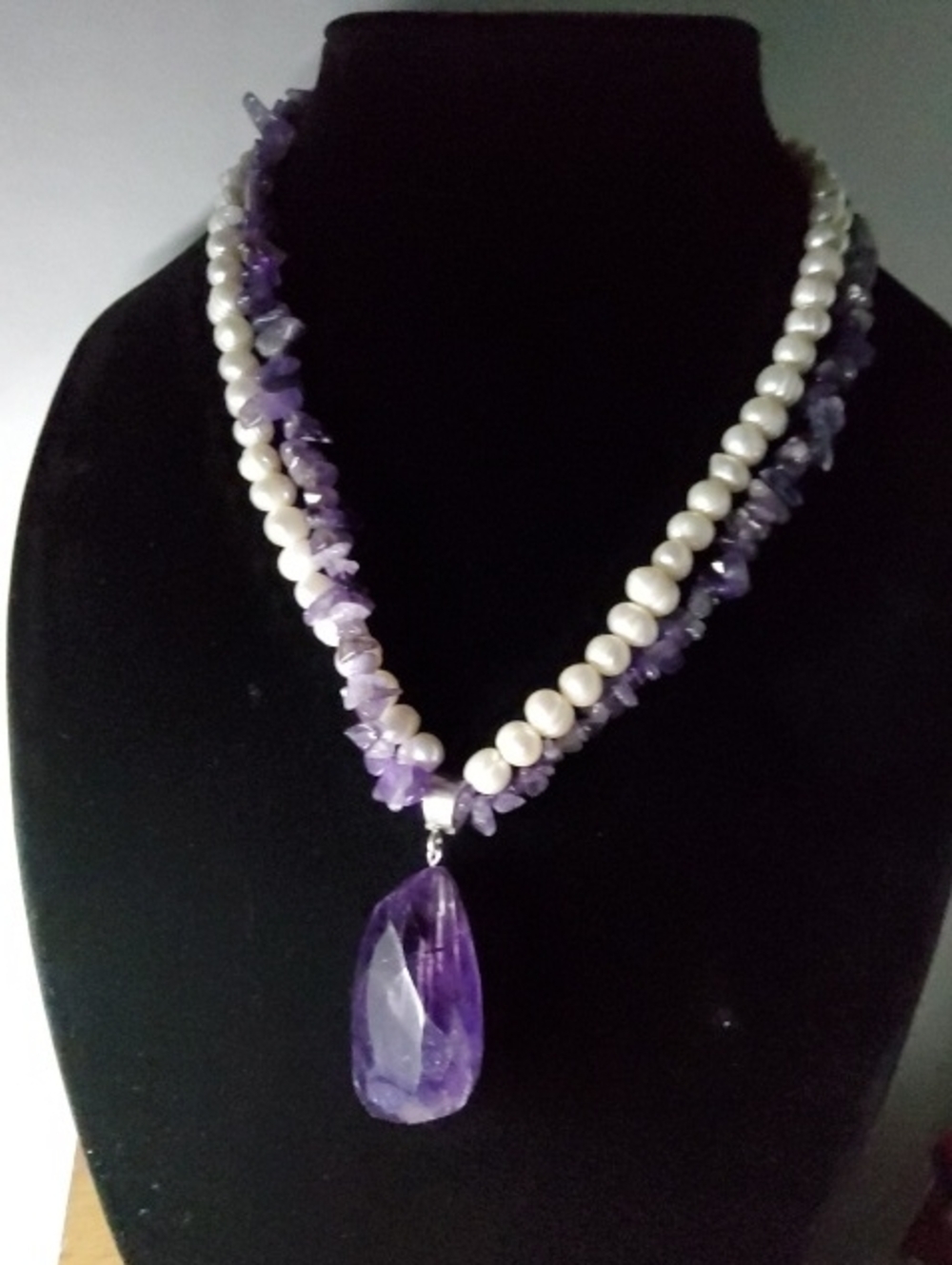 Pearl/Amethyst Necklace Sterling Silver Clasp.